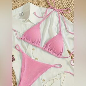 Pink Ribbed Bikini Set